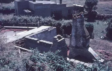 Image: Burnt remains of Te Raukura meeting house, Parihaka
