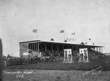 Image: Crowd in grandstand at Agricultural and Pastoral Association show.