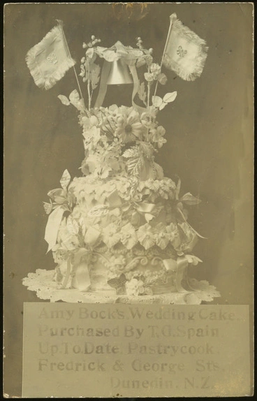 Image: Photographic postcard of Amy Bock's Wedding Cake