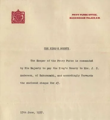 Image: King’s Bounty Letter 1937