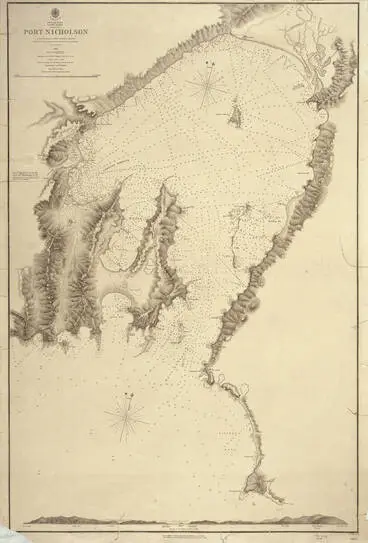 Image: Port Nicholson surveyed by Captain J. L. Stokes, Commander G. H. Richards, Messers. F. J. Evans, J. W. Smith, R. Bradshaw, R. Burnett, J. M. Pridham. H.M.S. Acheron. 1849