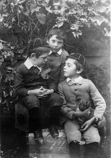 Image: Three boys with a puppy