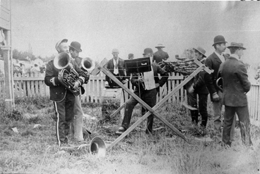 Image: Brass band preparing to play at Greytown : photograph