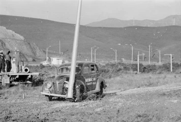 Image: During crash testing of a newly developed safety road lighting pole, Porirua, Wellington
