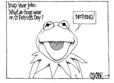 Image: Winter, Mark 1958- :Leap year joke - what do frogs wear on St Patrick's Day? ... 17 March 2012