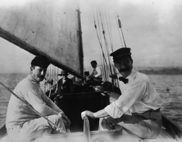 Image: Mr Kebbell and Alexander Turnbull, on board Turnbull's yacht Rona