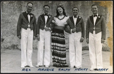 Image: Five members of the Kiwi Concert Party, World War Two