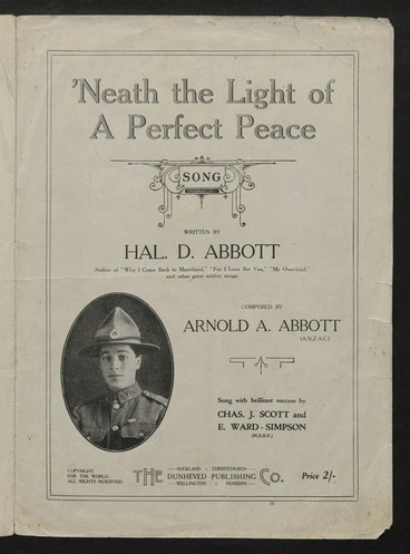 Image: 'Neath the light of a perfect peace : song / written by Hal. D. Abbott ; composed by Arnold A. Abbott.