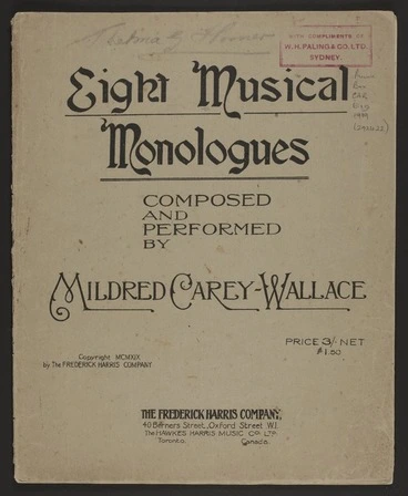 Image: Eight musical monologues / composed and performed by Mildred Carey-Wallace.