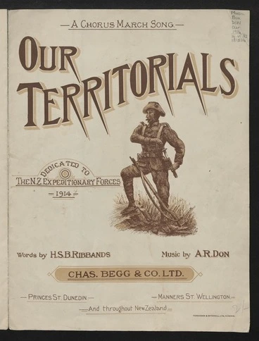 Image: Our Territorials : a chorus march song, dedicated to the Expeditionary Forces, 1914 / music by A.R. Don ; words by H.S.B. Ribbands.