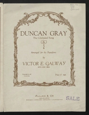 Image: Duncan Gray : the celebrated song / arranged for the pianoforte by Victor E. Galway.