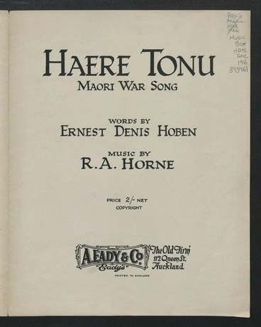 Image: Haere tonu : Māori war song / words by Ernest Denis Hoben ; music by R.A. Horne.