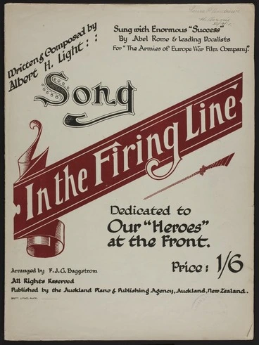 Image: In the firing line : song / written & composed by Albert H. Light ; arr. by F.J.G. Baggstrom.