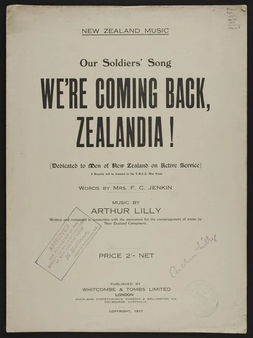 Image: We're coming back, Zealandia! / words by F.C. Jenkin ; music by Arthur Lilly.