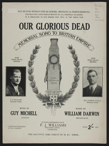 Image: Our glorious dead : memorial song to British Empire / music by Guy Michell ; words by William Darwin.