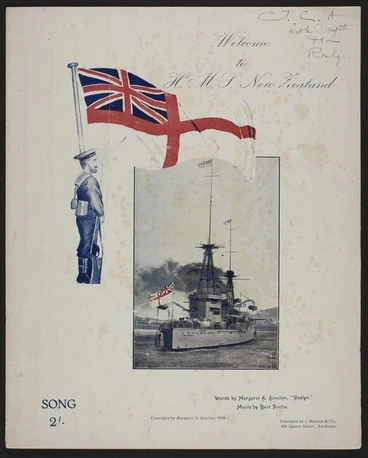 Image: Welcome to H.M.S. New Zealand : song / words by Margaret A. Sinclair, "Roslyn" ; music by Bert Rache.
