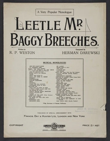 Image: Leetle Mr. Baggy Breeches / [words] written by R.P. Weston ; [music] composed by Herman Darewski.