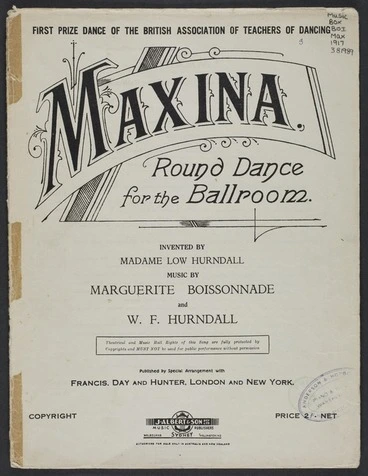 Image: Maxina : round dance for the ballroom / invented by Madame Low Hurndall ; music  by Marguerite Boissonade and W.F. Hurndall.