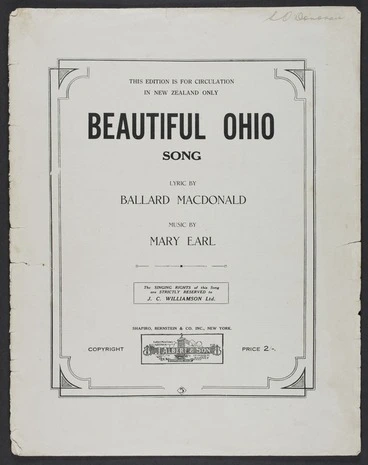 Image: Beautiful Ohio : song : adapted from the waltz of the same name / lyric by Ballard MacDonald ; music by Mary Earl.