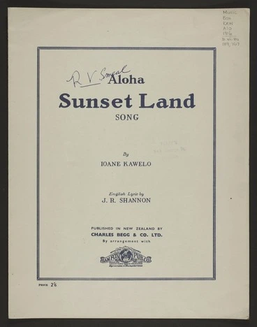 Image: Aloha sunset land / Ioane Kawelo ; English lyric by J.R. Shannon.