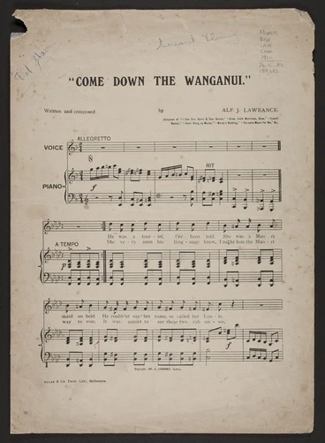 Image: Come down the Wanganui / written and composed by Alf. J. Lawrance.