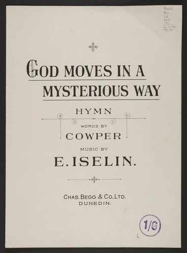 Image: God moves in a mysterious way : hymn / words by Cowper ; music by E. Iselin.