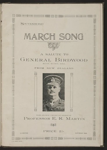 Image: March song : a salute to General Birdwood from New Zealand / words and music composed and arranged by E.R. Martin.
