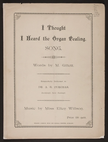 Image: I thought I heard the organ pealing : song / words by M. Gillett ; music by Ellen Willson.