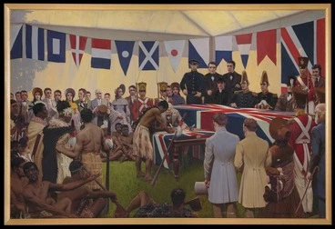 Image: King, Marcus, 1891-1983 :[The signing of the Treaty of Waitangi, February 6th, 1840]. 1938.