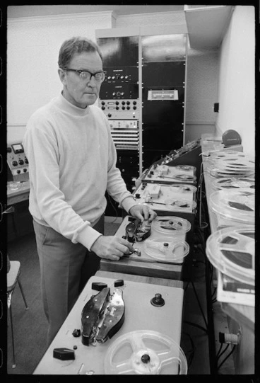 Image: Composer Douglas Lilburn in the electronic music studio at Victoria University, Wellington