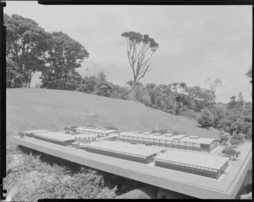 Image: Architectural concept model of the proposed stage two build of the Forest Research Institute, Rotorua