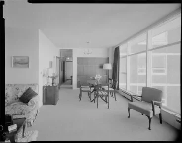 Image: Living room in Herbert Gardens Flats, The Terrace, Wellington
