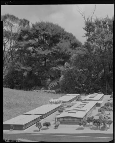 Image: Architectural concept model of the proposed stage two build of the Forest Research Institute, Rotorua