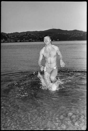 Image: Peter Jamieson, after his successful winter swim to win rugby test tickets