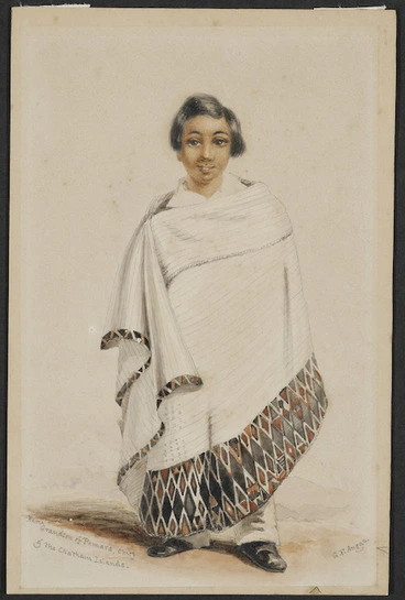 Image: Angas, George French, 1822-1886 :Hemi, grandson of Pomara, Chief of the Chatham Islands [Between 1844 and 1846]