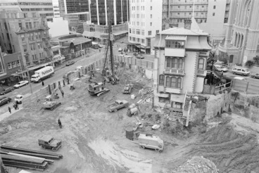 Image: Construction site on the corner of Willis and Boulcott Streets, Wellington - Photograph taken by John Nicholson