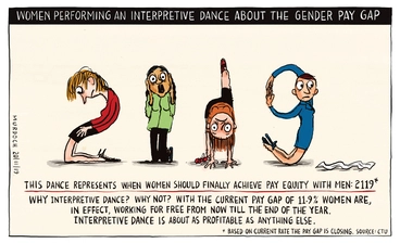Image: Women performing an interpretive dance about the gender pay gap