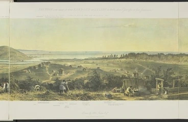 Image: Saxton, John Waring 1806-1866 :The town and part of the harbour of Nelson in 1842, about a year after its first foundation / drawn by John Saxton Esqr; Day & Haghe lithrs. London, Smith Elder & Co., [1845]. [Central section]