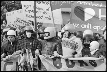 Image: Protesters in Hamilton during a demonstration against the 1981 Springbok tour - Photograph taken by Phil Reid