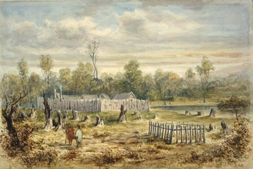 Image: Painting of Boulcott's stockade in Hutt Valley