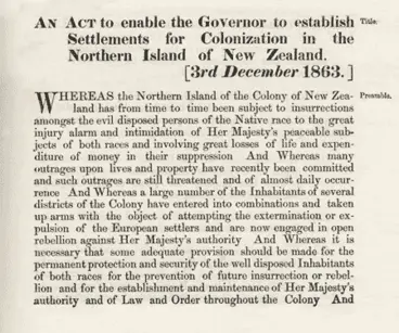 Image: The New Zealand Settlements Act of 1863