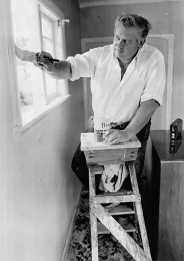 Image: Norman Kirk paints the house