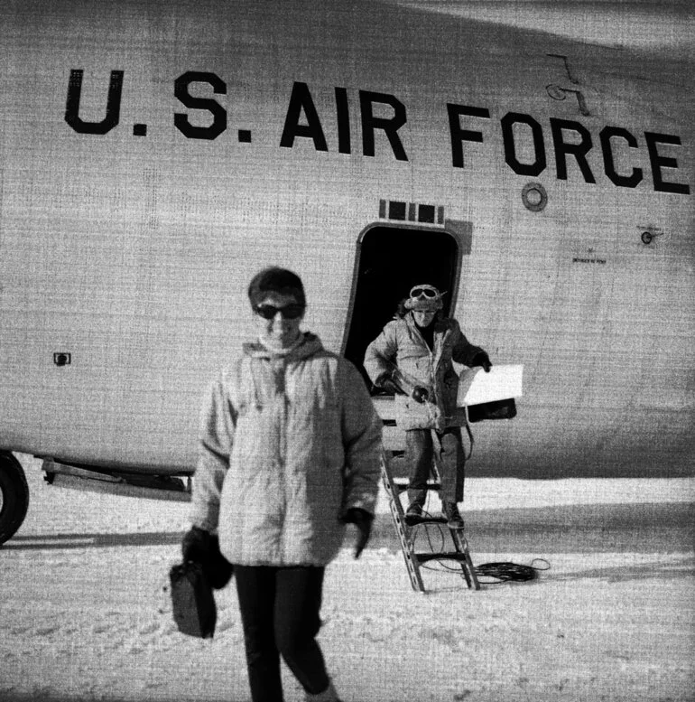 Image: Pamela Young arriving in Antarctica