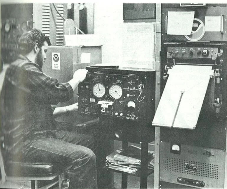 Image: Meteorologist at surface synoptic recording equipment, South Pole Station