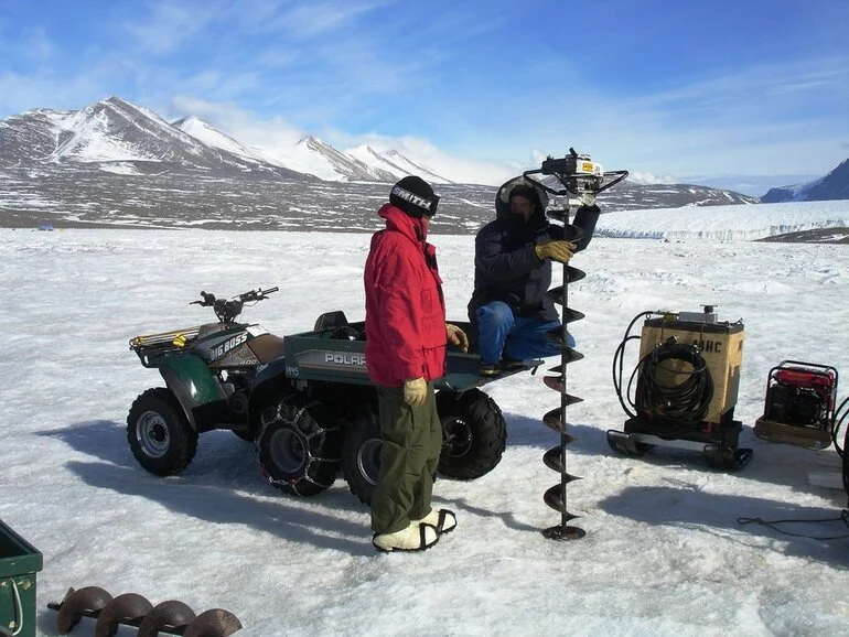 Image: Drilling a 10-inch hole into the ice cover of Lake Fryxell.