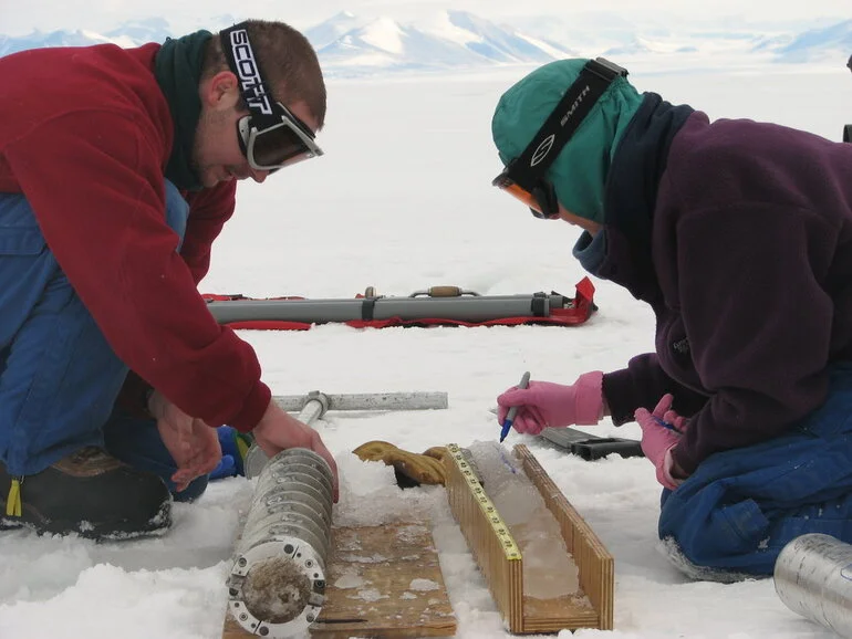 Image: Preparing to section a sea ice core