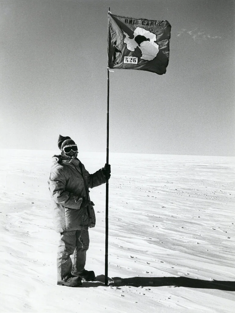 Image: Margaret Bradshaw holding event flag