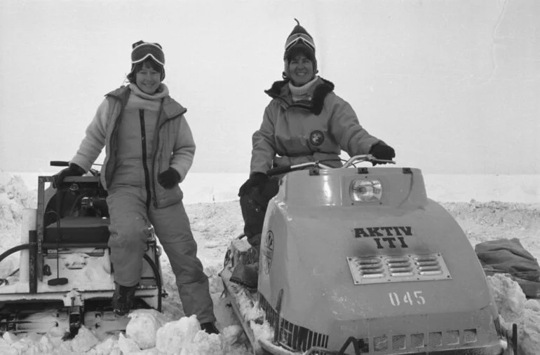 Image: Antarctic women on snow mobiles