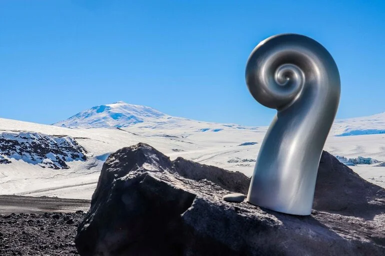 Image: Memorial koru with Erebus in background