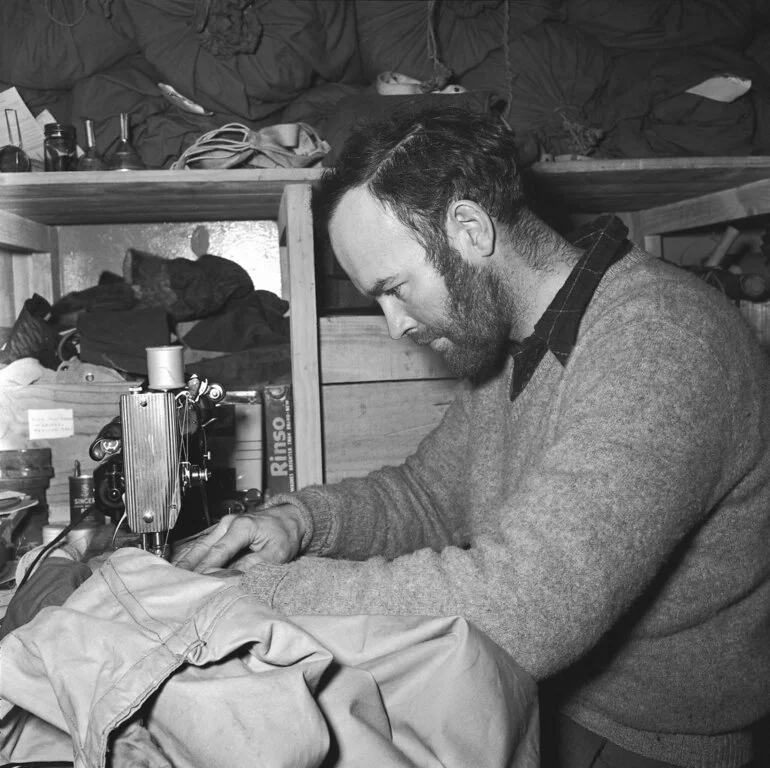 Image: Trans-Antarctic Expedition: George Marsh sewing a tent